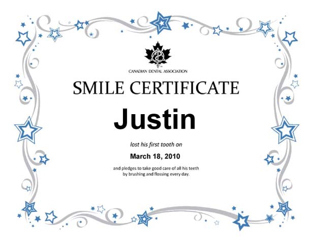 Smile Certificate Hamilton Dentist for Kids